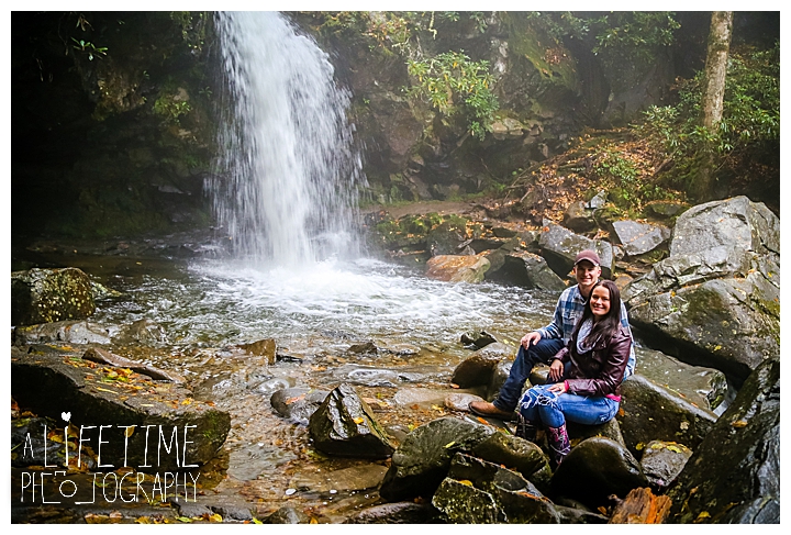 Grotto Falls Waterfall marriage proposal hike secret photographer in Gatlinburg TN Smoky Mountains Pigeon Forge engagement photos