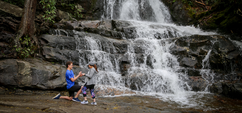 Connor Proposes to Layla | Laurel Falls Waterfall | Smoky Mountains Photographer