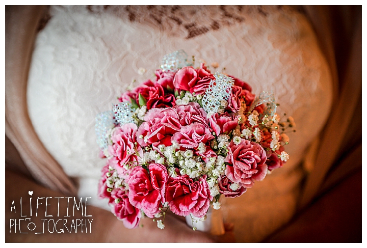beautiful pink flower bouquet from Bride inside Wedding Bell Chapel in Pigeon Forge Tennessee
